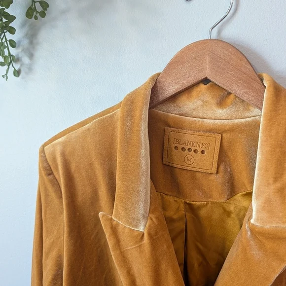Blank NYC Mustard Yellow Women's Velvet Double-Breasted Jacket Sz M - Picture 3 of 7